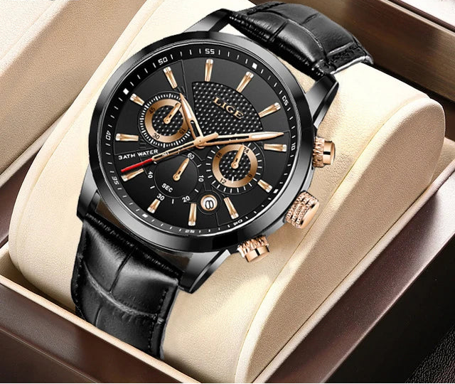 vastara - men s chronosport quartz leather watch watch 15 - elegant unisex timepiece with chronograph (USA)