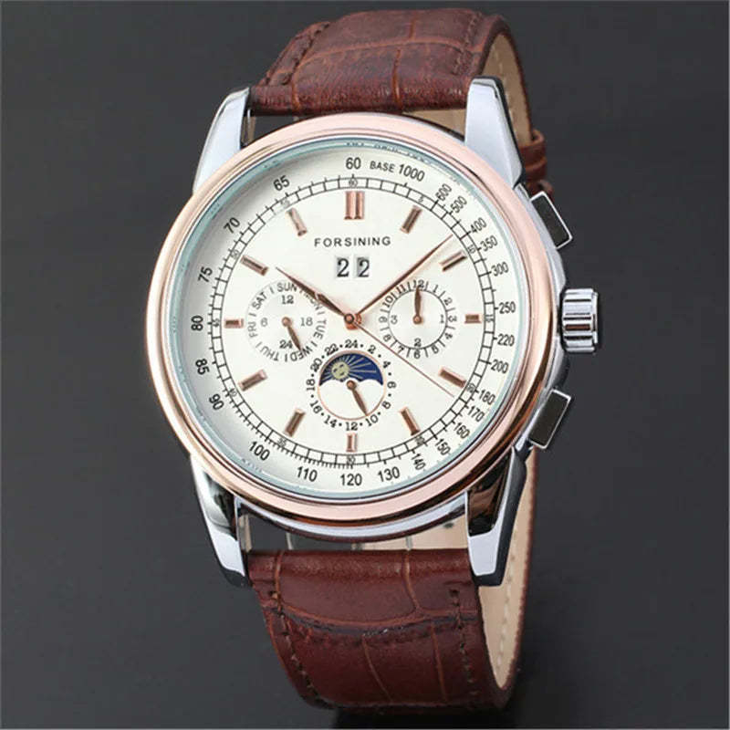 vastara genuine leather trend sun and moon roman numerals watch detail - reliable movement, stainless steel, waterproof