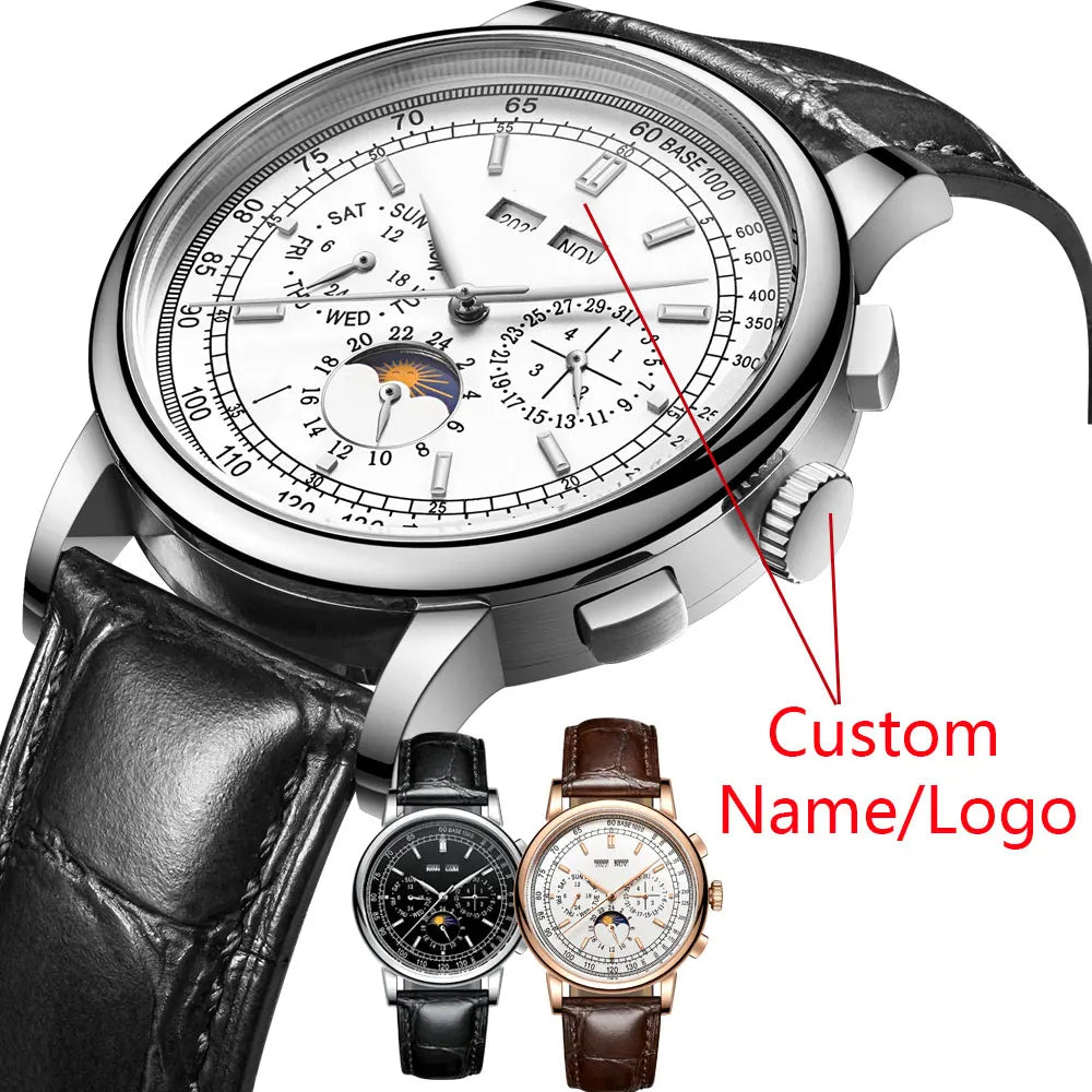 vastara diy custom logo s white dial 316l case watch 6 - classic unisex timepiece with stainless steel (USA)