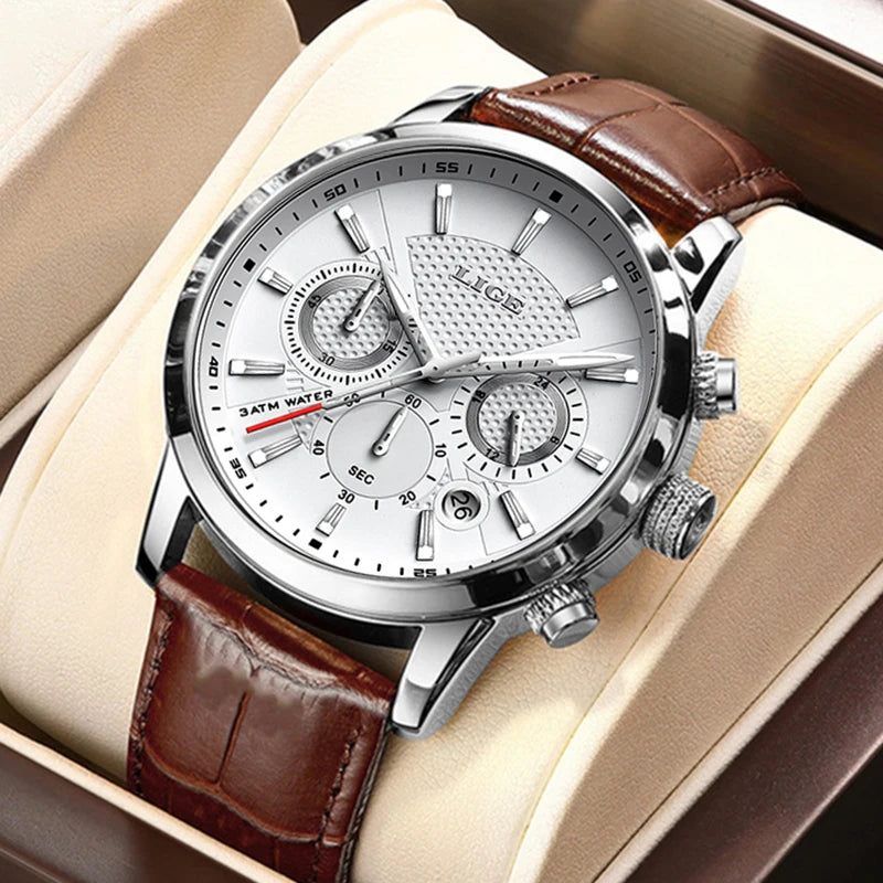 vastara - men s chronosport quartz leather watch watch detail - quartz movement movement, chronograph, waterproof elegant