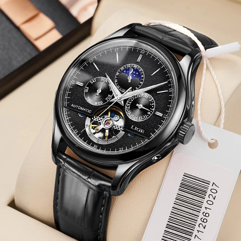 vastara - aeternum automatic mechanical moon phase leather watch for watch 10 - elegant unisex timepiece with waterproof