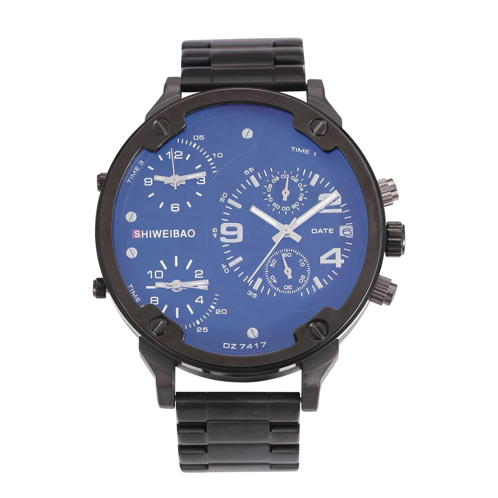 vastara - steel multi time zone men s chronograph watch - casual unisex watch with chronograph in neutral metal (USA)