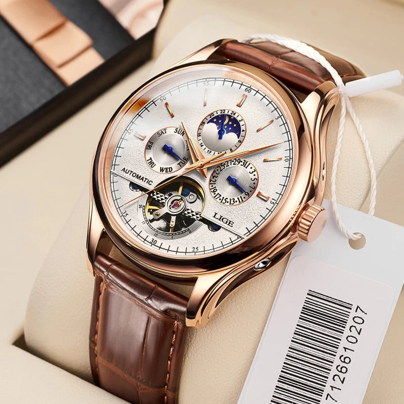 vastara - aeternum automatic mechanical moon phase leather watch for watch 23 - elegant unisex timepiece with waterproof