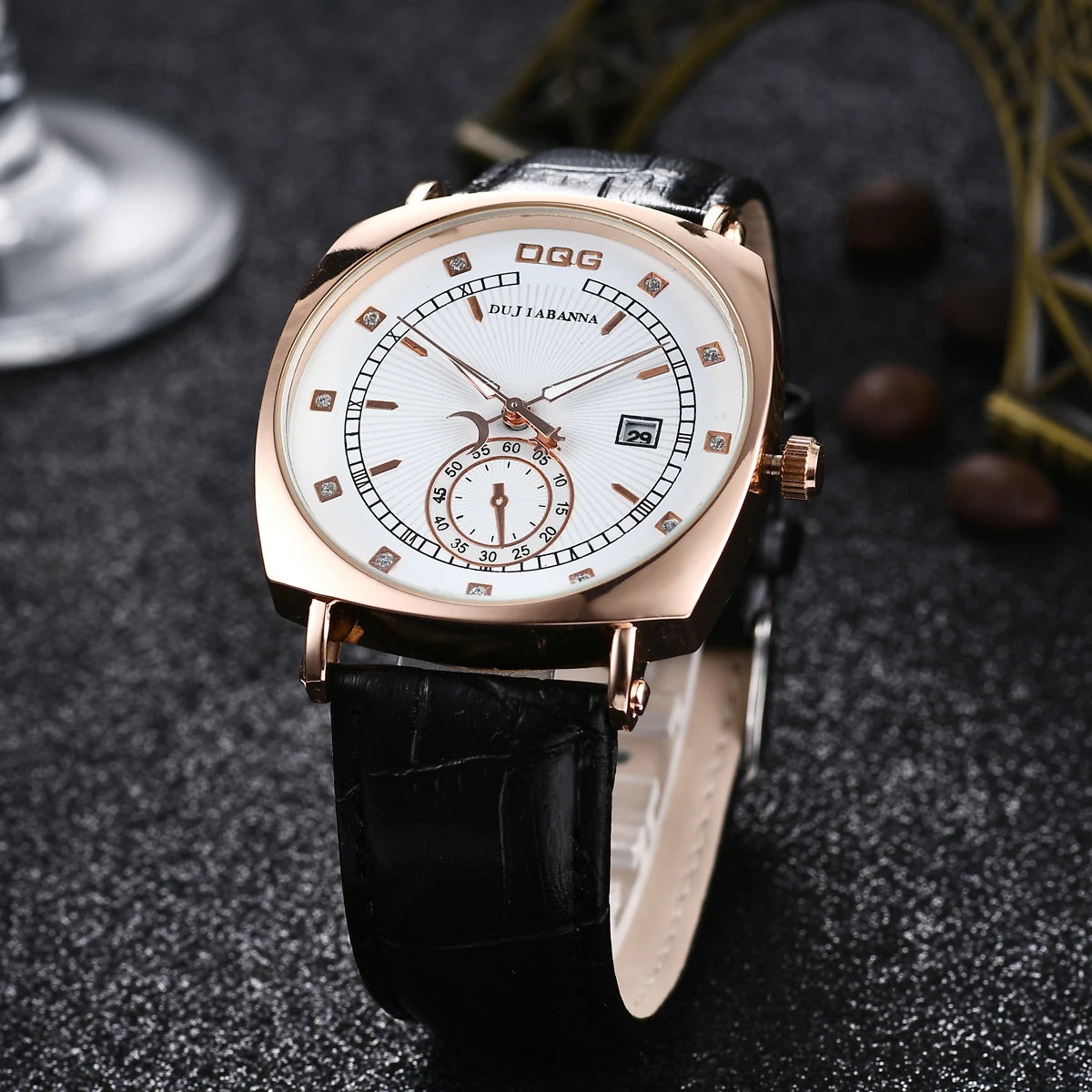 vastara es square casual for leather strap date calendar es relogio masculino watch detail - reliable movement, stainless