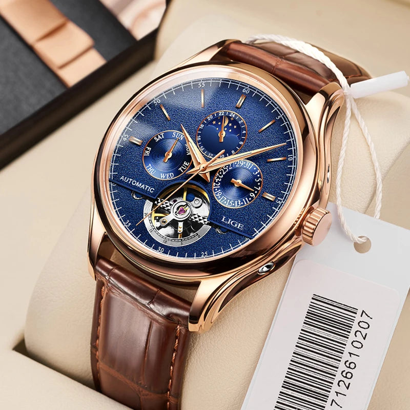 vastara - aeternum automatic mechanical moon phase leather watch for watch 24 - elegant unisex timepiece with waterproof