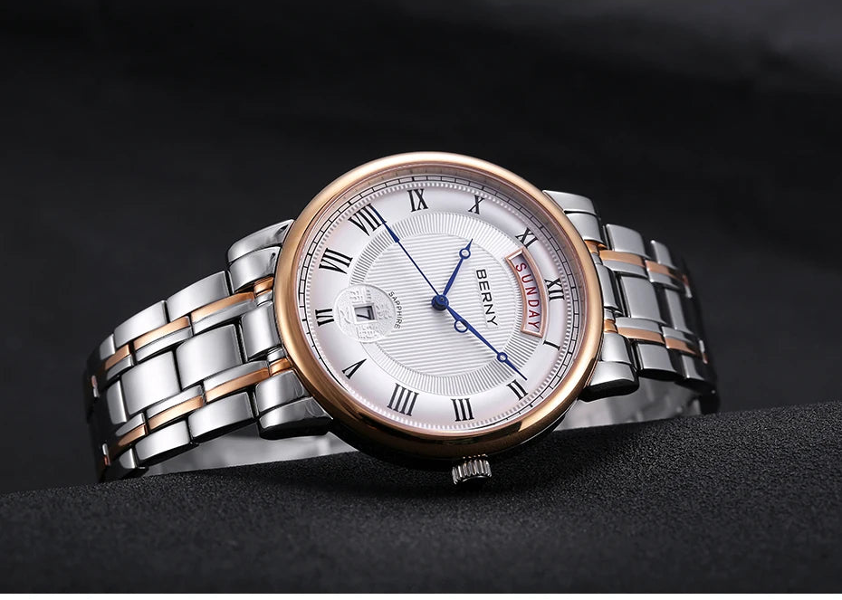 vastara berny miyota vj55top day date stainless steel sapphire for watch 13 - classic unisex timepiece with chronograph (USA)