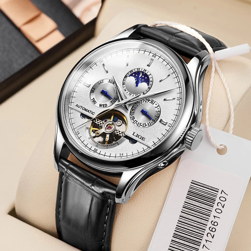 vastara - aeternum automatic mechanical moon phase leather watch for watch 16 - elegant unisex timepiece with waterproof