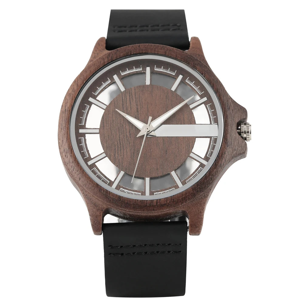 vastara ebony wood 's transparent hollow dial wooden es analog vintage clock reloj de madera watch 6 - vintage unisex