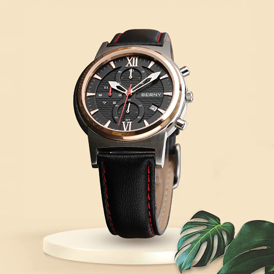 BERNY Men Quartz Watch Calendar Waterproof Leather - Product Image 6
