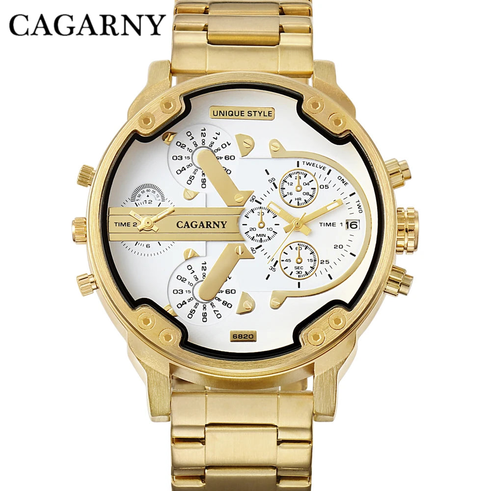 vastara cagarny cool big case wrist es golden - classic unisex watch with stainless steel in gold stainless steel (USA)