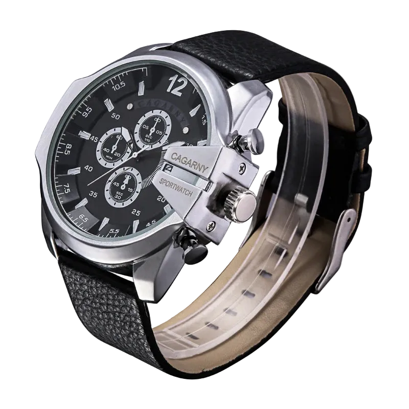 vastara cagarny s es military leather band date clock relojes hombre d6839 watch detail - reliable movement, chronograph,