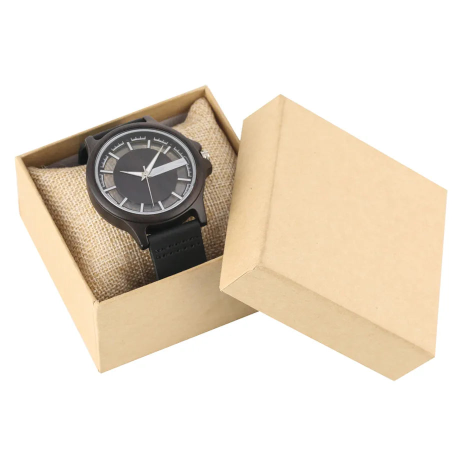vastara transparent hollow dial coffee/brown/black wood es genuine leather band creative 's watch 26 - casual unisex