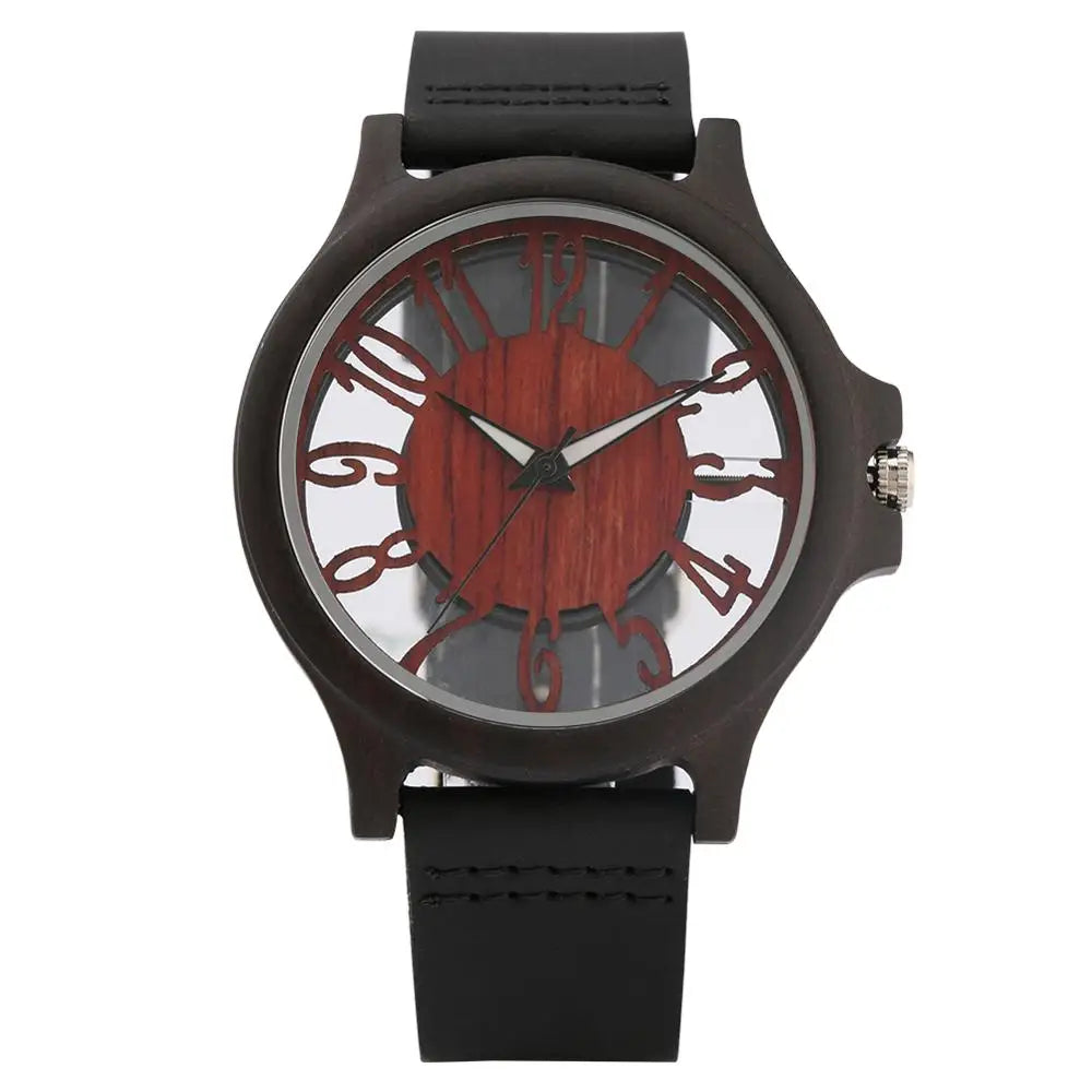 vastara retro hollow transparent dial wooden es s clock s es retro leather clock relogio masculino watch 24 - classic unisex