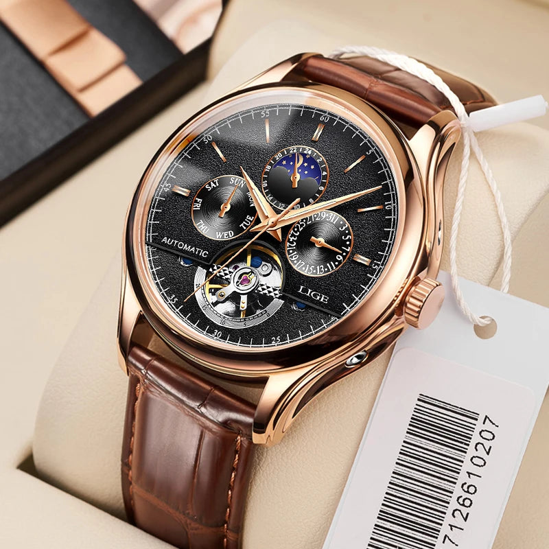 vastara - aeternum automatic mechanical moon phase leather watch for watch 19 - elegant unisex timepiece with waterproof