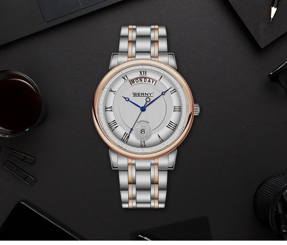 vastara berny miyota vj55top day date stainless steel sapphire for watch 7 - classic unisex timepiece with chronograph (USA)