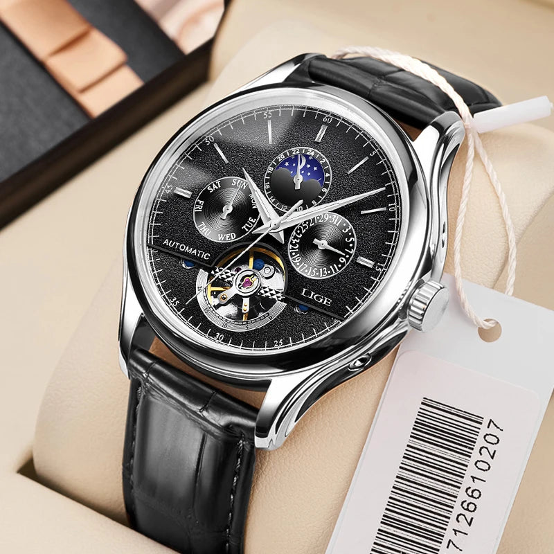 vastara - aeternum automatic mechanical moon phase leather watch for watch 15 - elegant unisex timepiece with waterproof