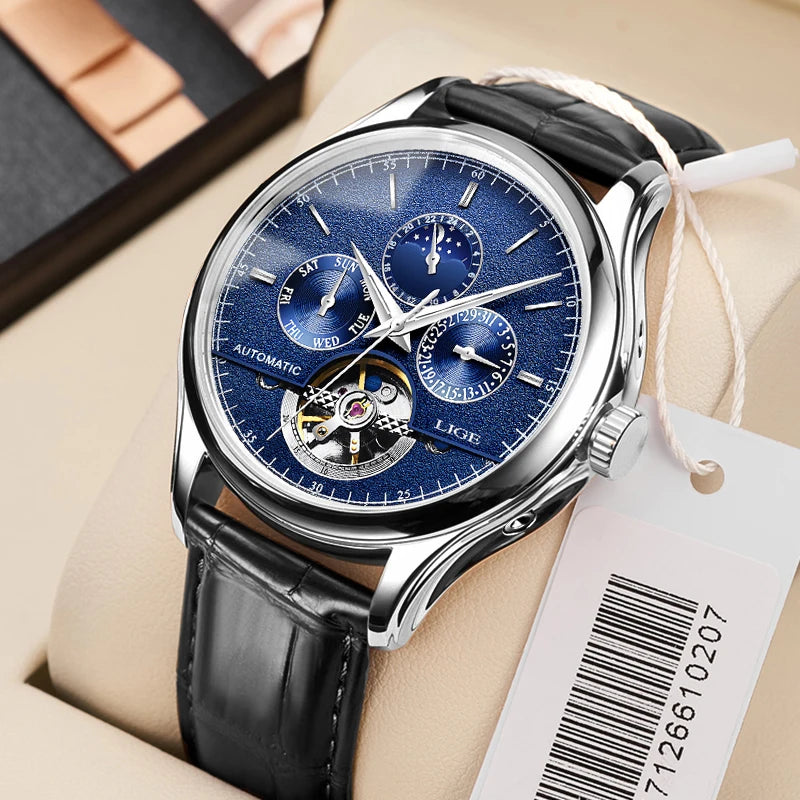 vastara - aeternum automatic mechanical moon phase leather watch for watch 13 - elegant unisex timepiece with waterproof