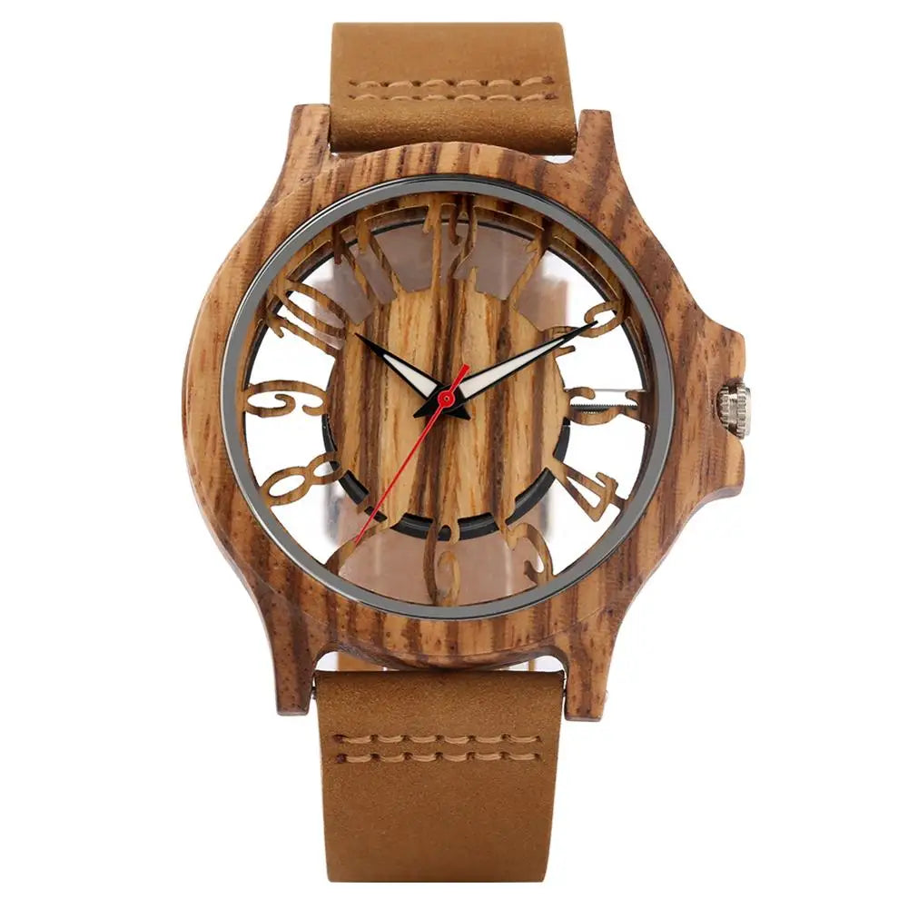 vastara retro hollow transparent dial wooden es s clock s es retro leather clock relogio masculino watch 25 - classic unisex