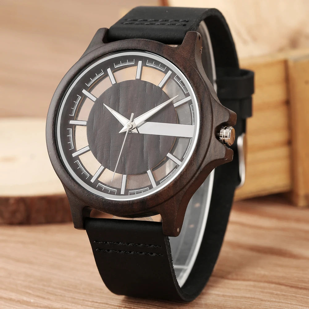 unisex vintage watch vastara ebony wood 's transparent hollow dial wooden es analog vintage clock reloj de madera - daily