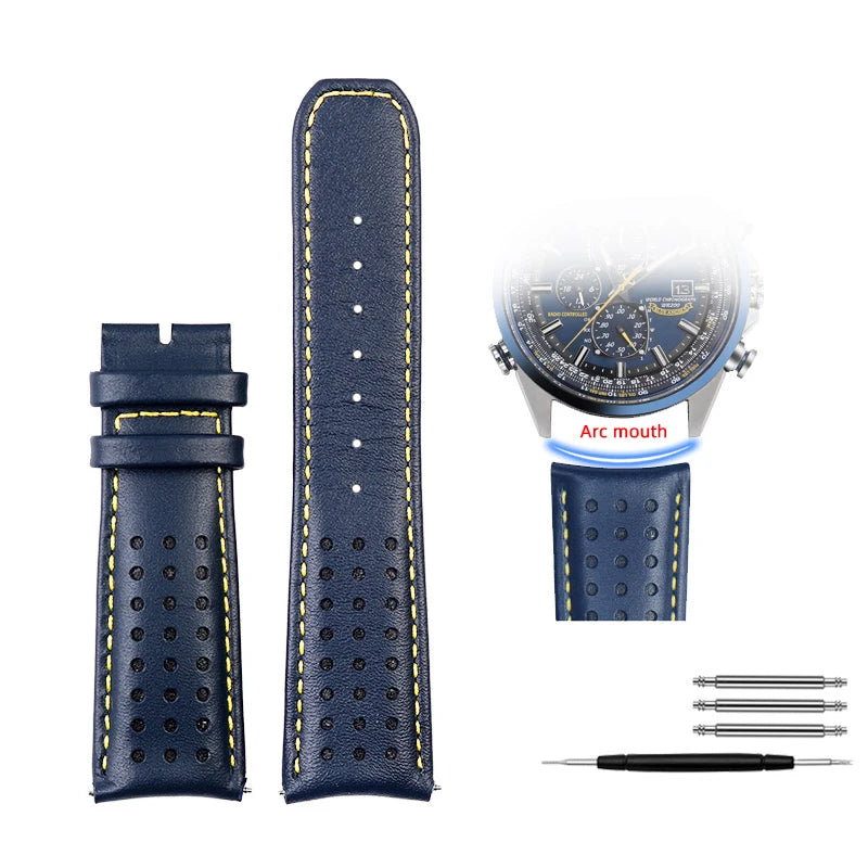 vastara genuine leather for citizen blue angel radio wave at8020 54l watch 12 - classic unisex timepiece with stainless