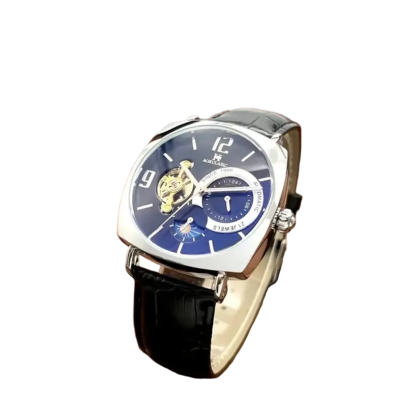 vastara end and 's vintage - skeleton dial, alloy case, leather strap - business casual wear, the gift for him, no