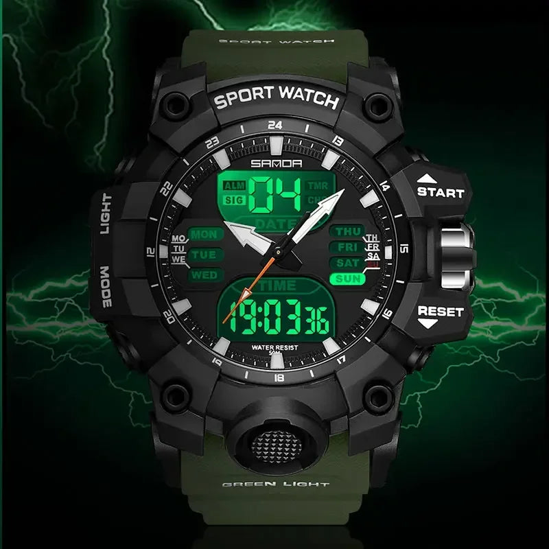 unisex sports watch vastara sanda g 's electronic military outdoor sports led analog digital dual display 50m chronograph -