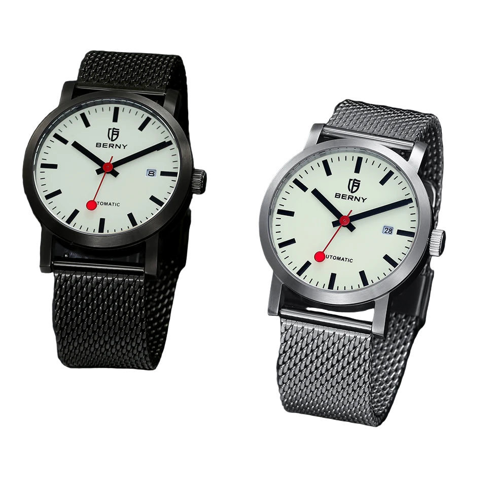 vastara berny for self-wind sappire miyota luminous railroad watch 13 - casual unisex timepiece with stainless steel (USA)