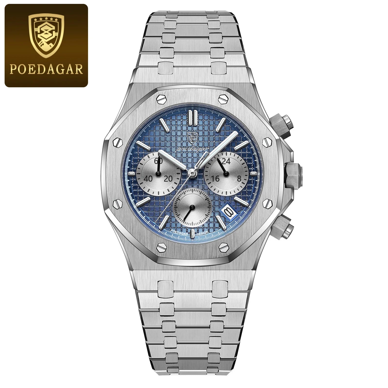 vastara chronograph poedagar s es stainless steel date watch 8 - classic unisex timepiece with chronograph (USA)