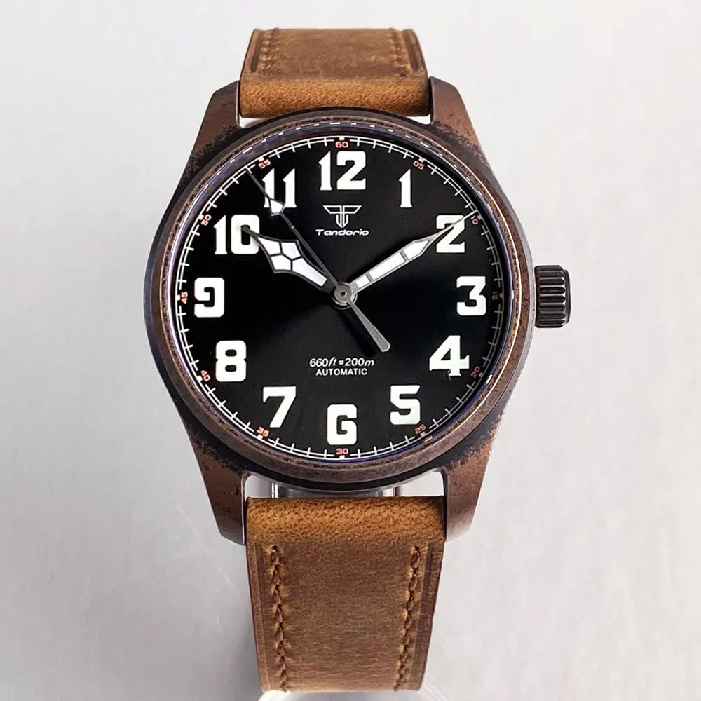 vastara sapphire tandorio retro pilot es nh35a 's aviator bronze pvd sapphire crystal 39mm watch 25 - classic unisex