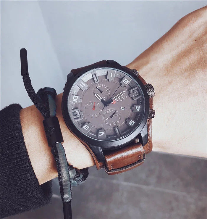 vastara retro 's es -end pu leather strap date business big dial military tactical watch 5 - business unisex timepiece with