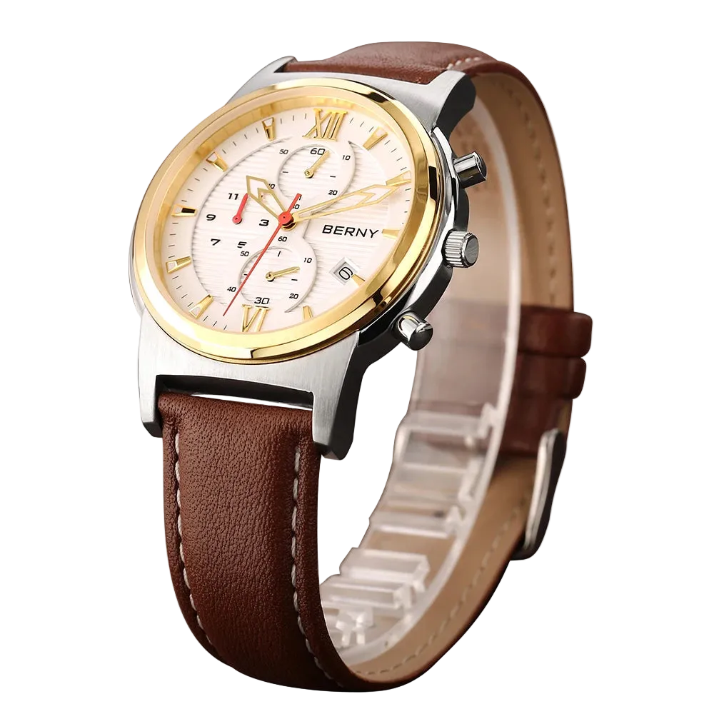 BERNY Men Quartz Watch Calendar Waterproof Leather - Product Image 3