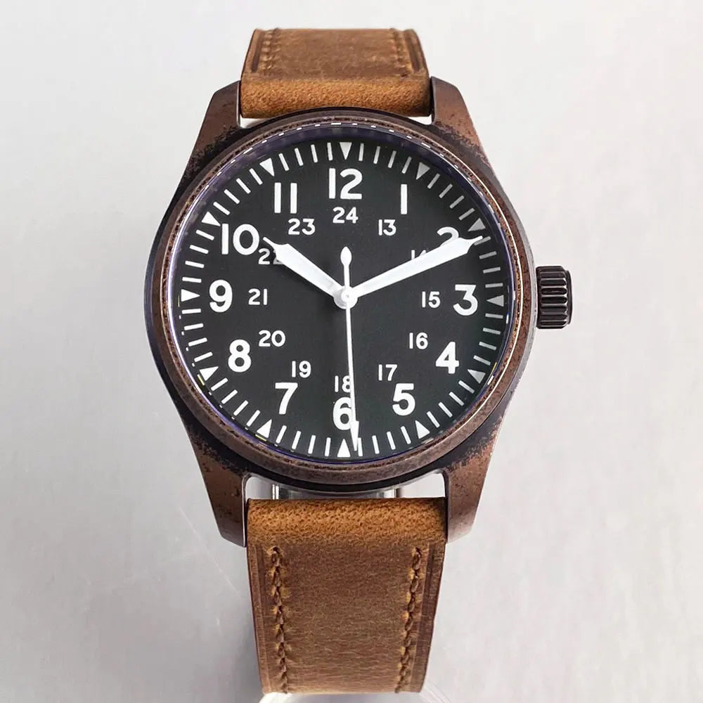 vastara sapphire tandorio retro pilot es nh35a 's aviator bronze pvd sapphire crystal 39mm watch 33 - classic unisex