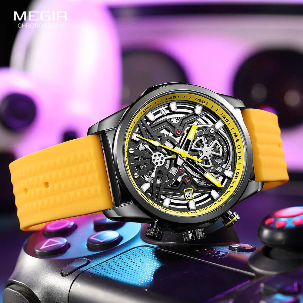 vastara megir chronograph yellow strap luminous watch 5 - luxury unisex timepiece with chronograph (USA)