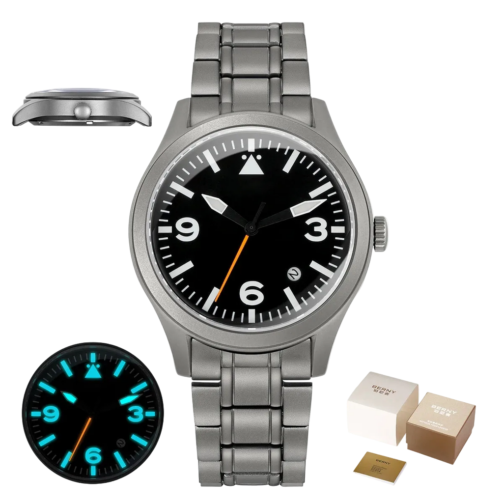 vastara berny pilot titanium sapphire ar coating supper luminous 10bar sport titanium aviation watch 39 - classic unisex