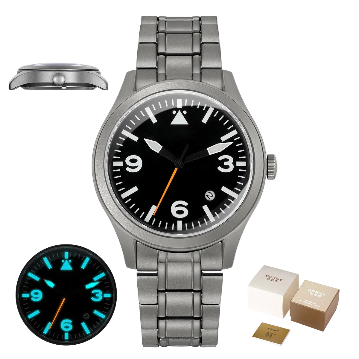vastara berny pilot titanium sapphire ar coating supper luminous 10bar sport titanium aviation watch 39 - classic unisex