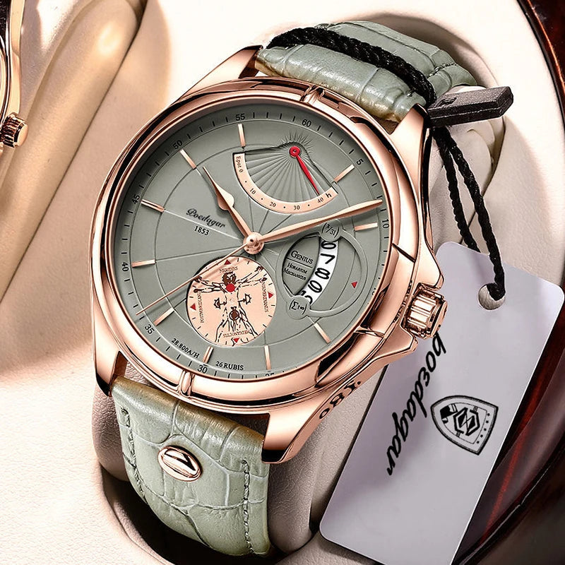 vastara genuine leather poedagar casual es business watch detail - reliable movement, stainless steel, waterproof casual