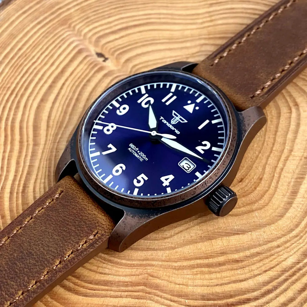 vastara sapphire tandorio retro pilot es nh35a 's bronze plated pvd sapphire crystal 39mm watch 5 - classic unisex timepiece
