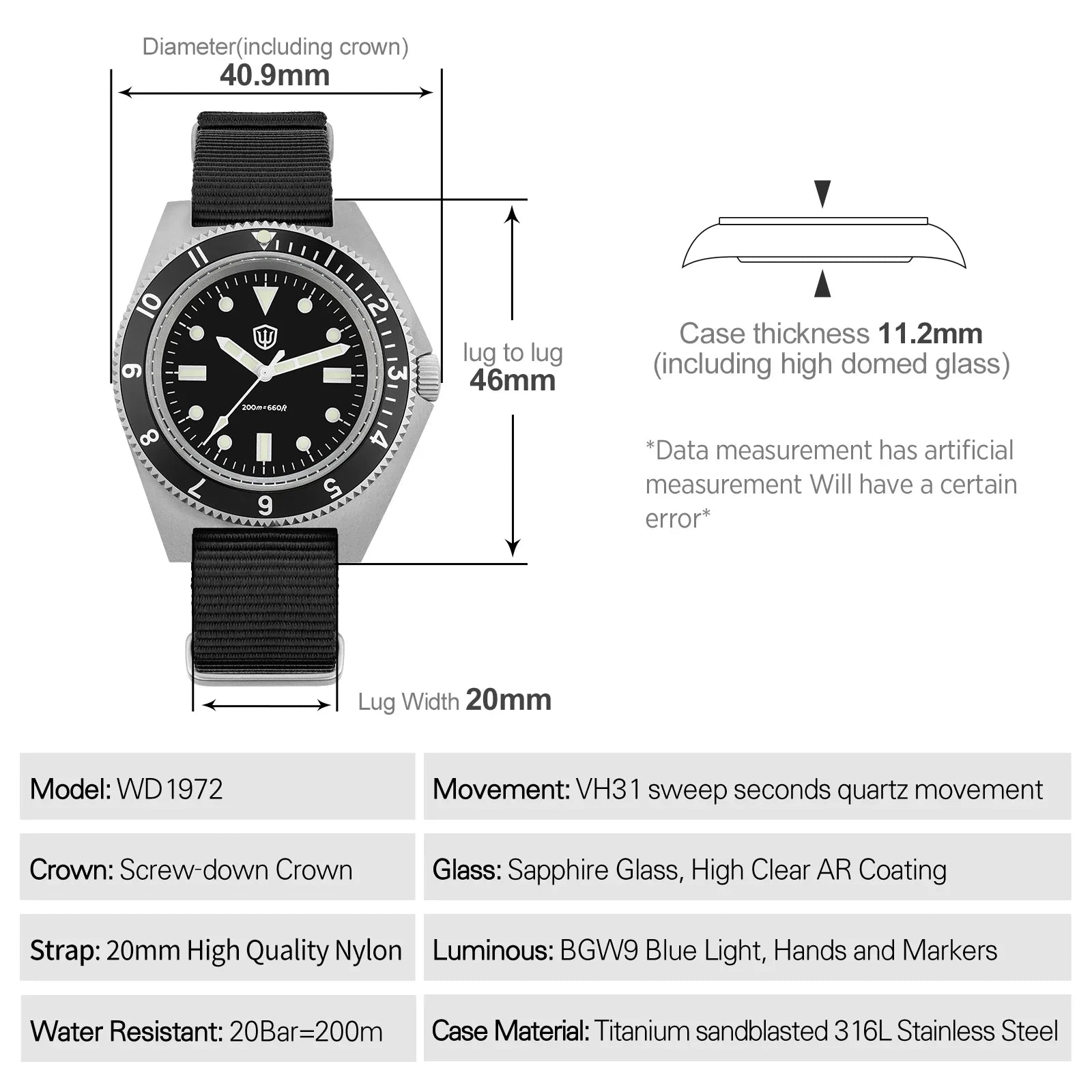 vastara sapphire dives wd1972 vh31 sweep seconds watch 7 - classic unisex timepiece with stainless steel (USA)