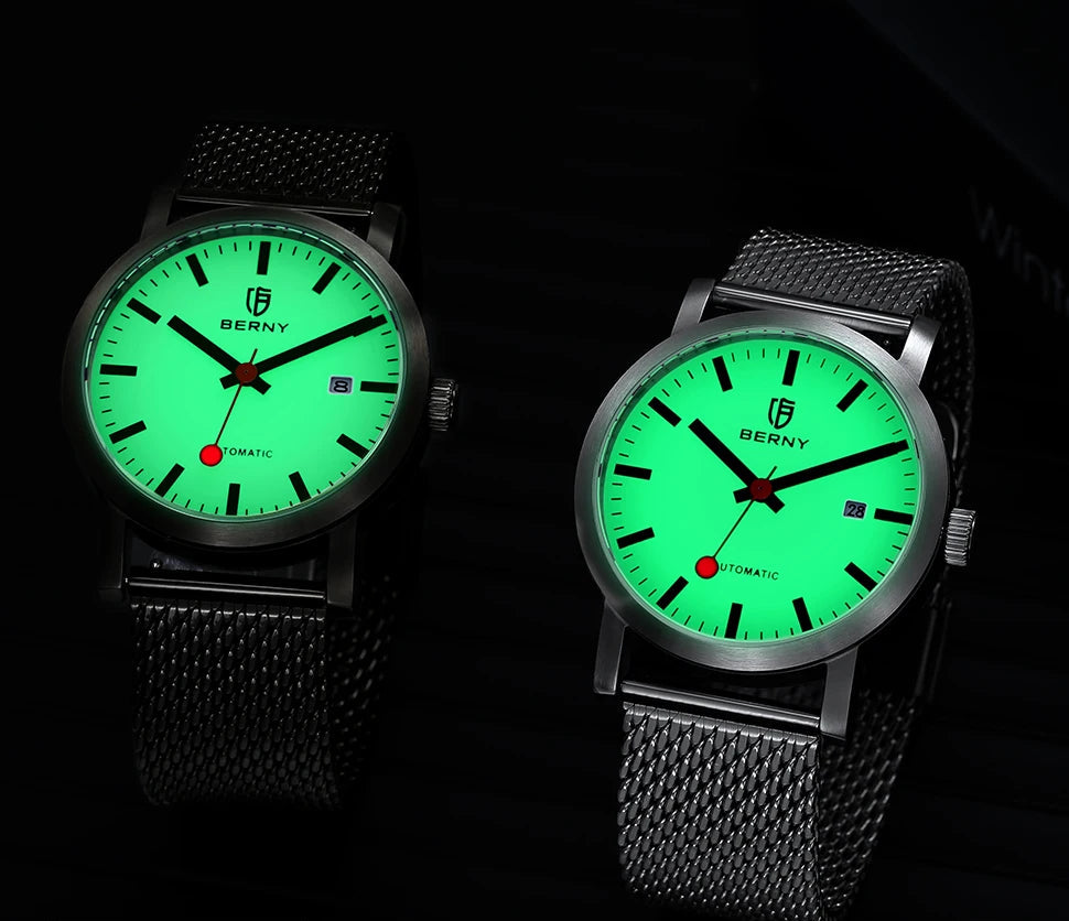 vastara berny for self-wind sappire miyota luminous railroad watch 14 - casual unisex timepiece with stainless steel (USA)