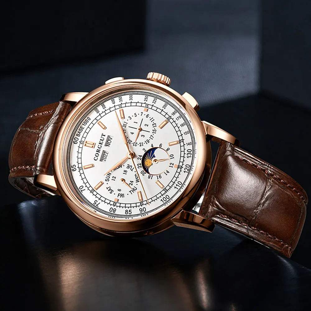 vastara - corgeut horizon master moonphase automatic watch watch 38 - casual unisex timepiece with stainless steel (USA)