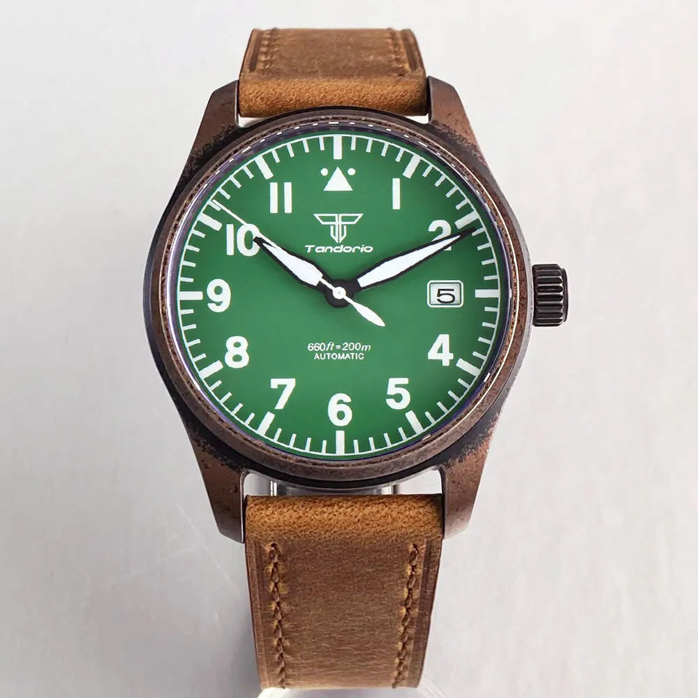 vastara sapphire tandorio retro pilot es nh35a 's aviator bronze pvd sapphire crystal 39mm watch 27 - classic unisex