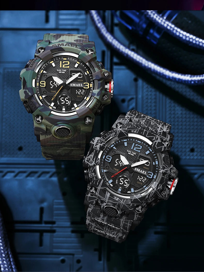 vastara sport military for alarm clock stop led digital back light dual time display 8008 's watch 58 - modern unisex