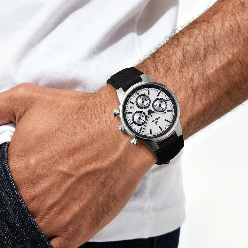 vastara berny chronograph sports for sapphire retro leather watch 12 - casual unisex timepiece with chronograph (USA)