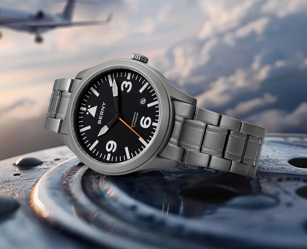 vastara berny pilot titanium sapphire ar coating supper luminous 10bar sport titanium aviation watch 19 - classic unisex