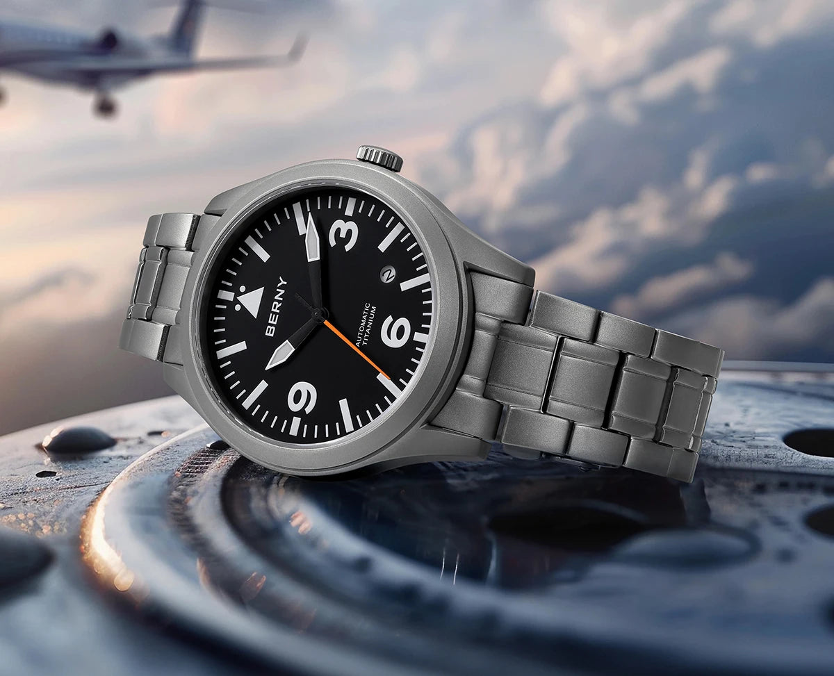 vastara berny pilot titanium sapphire ar coating supper luminous 10bar sport titanium aviation watch 19 - classic unisex