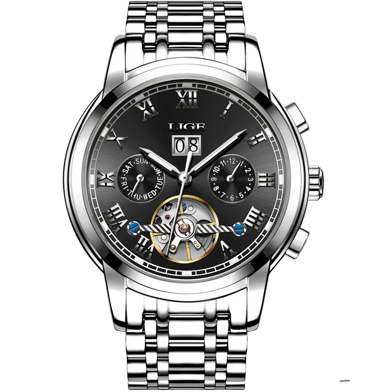 vastara - aeternum automatic mechanical moon phase leather watch for - elegant unisex watch with waterproof in neutral