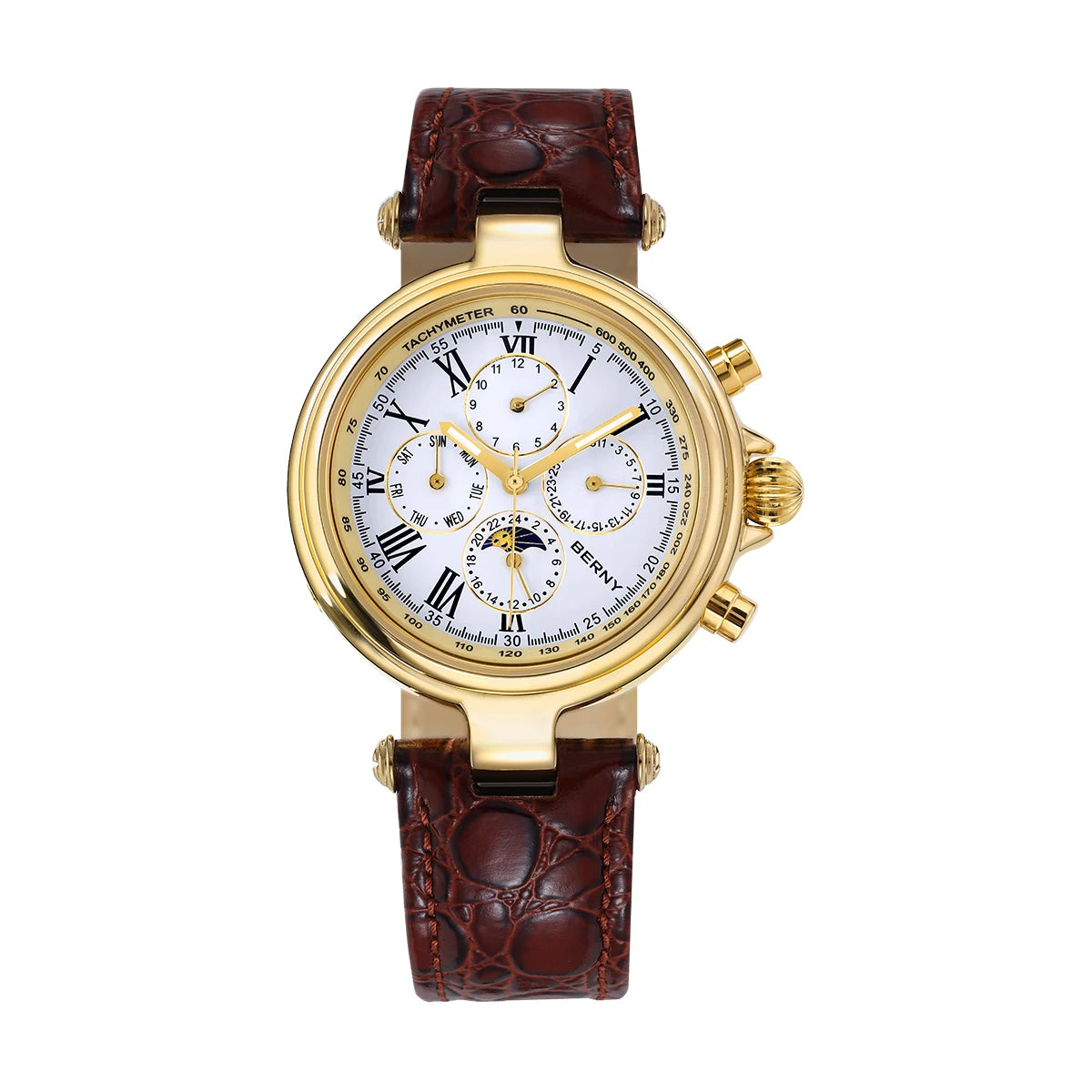 vastara retro for sun moon phase: genuine leather genuine leather watch 6 - classic unisex timepiece with stainless steel