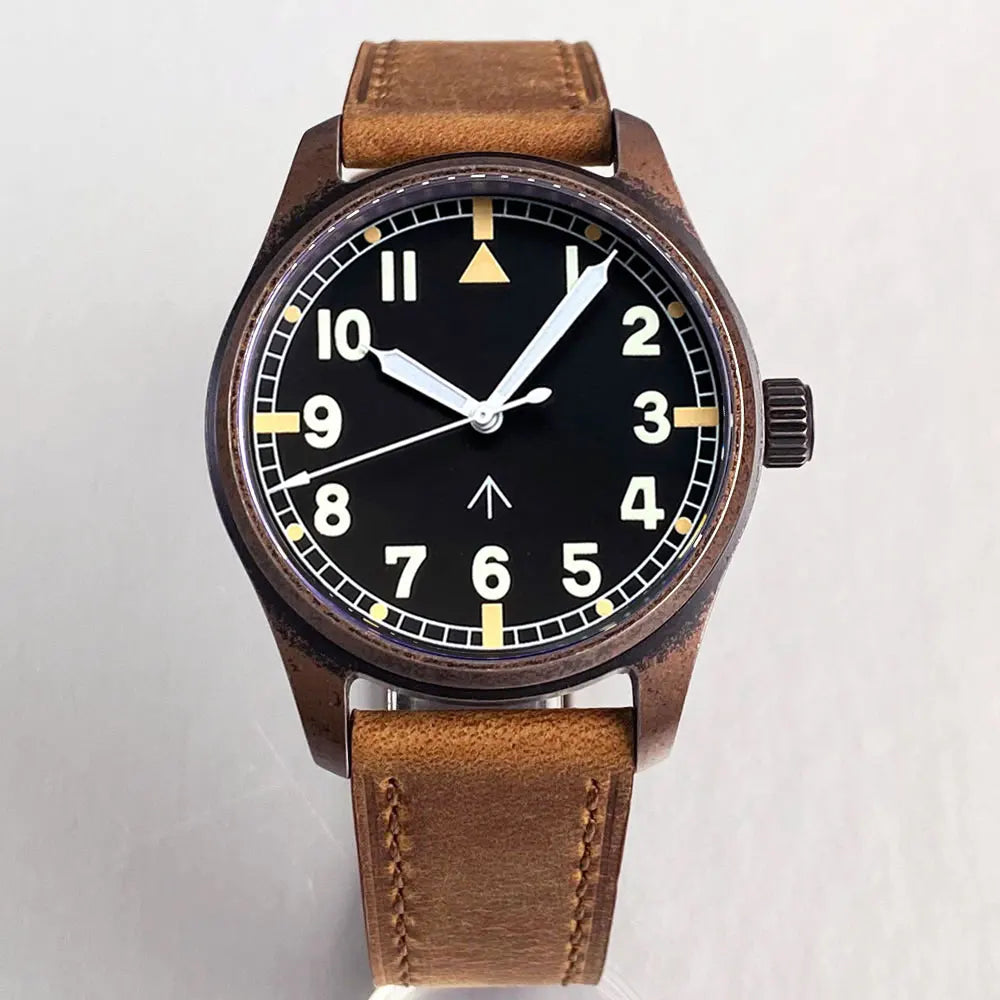 vastara sapphire tandorio retro pilot es nh35a 's aviator bronze pvd sapphire crystal 39mm watch 37 - classic unisex