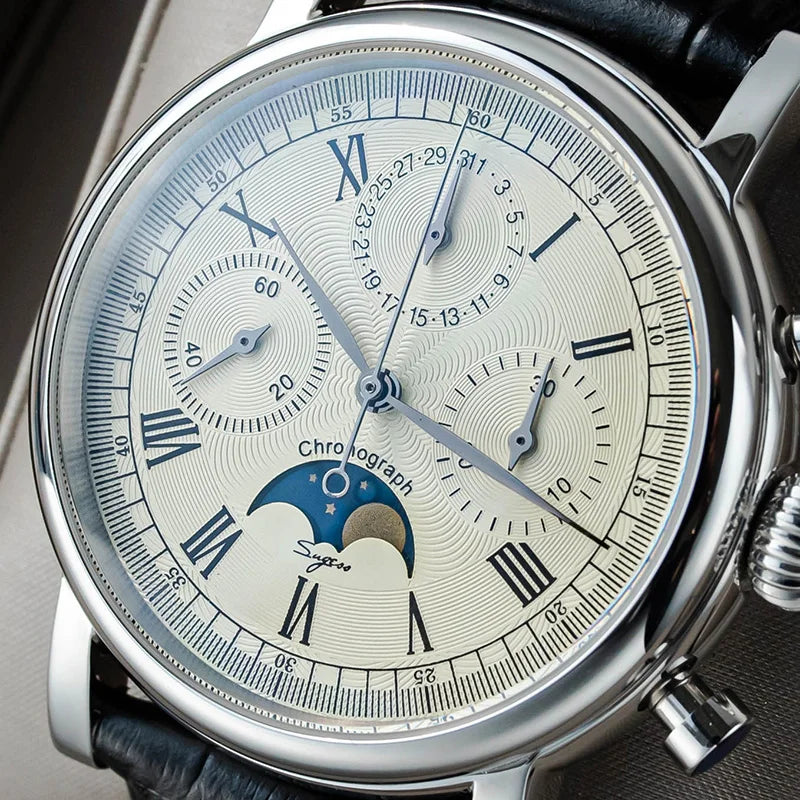 vastara sapphire sugess st1908 swanneck with technology watch detail - reliable movement, stainless steel, waterproof