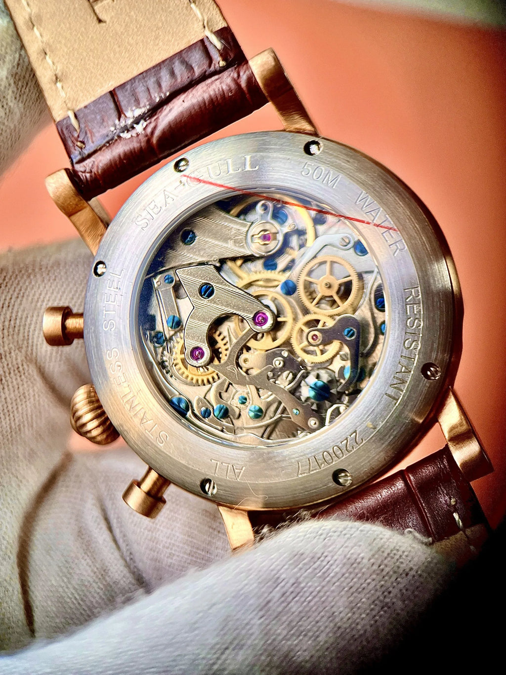 VASTARA vastara sapphire retro bronze shell moon phase s - genuine leather design unisex timepiece - stainless steel